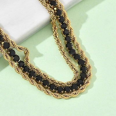 304 Stainless Steel & Rhinestone Rope Chain Double Layers Bracelets for Women BJEW-F540-09G-1