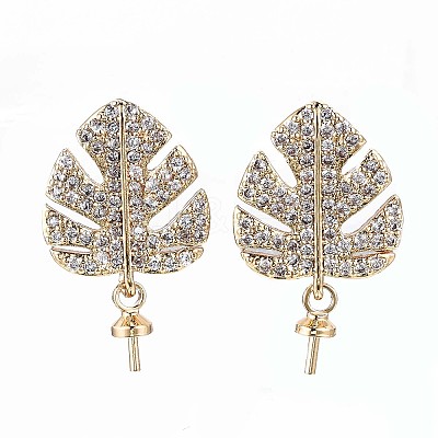 Brass Micro Pave Clear Cubic Zirconia Stud Earring Findings X-KK-Q764-033-1