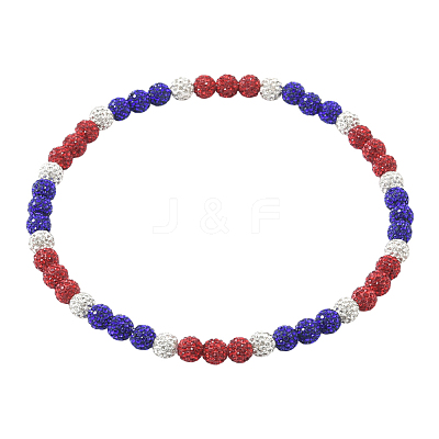 1Pc Polymer Clay Rhinestone Round Beaded Stretch Necklaces NJEW-SP0001-14C-1