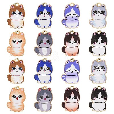 30Pcs Cat Printed Alloy Pendants ENAM-CJ0005-57-1