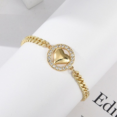 Brass Micro Pave Clear Cubic Zirconia Link Bracelets LS-BJEW-M050-03G-02-1