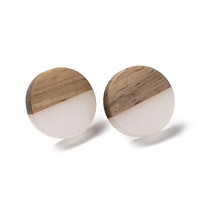 Resin & Walnut Wood Flat Round Stud Earrings with 304 Stainless Steel Pin for Women EJEW-N017-010A-02-1