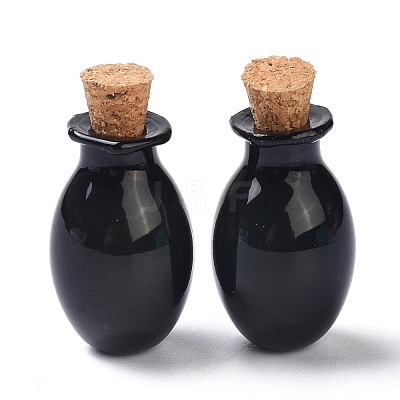 Oval Glass Cork Bottles Ornament AJEW-O032-03D-1