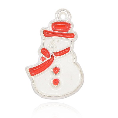 Silver Color Plated Alloy Enamel Christmas Snowman Pendants ENAM-J171-04S-1