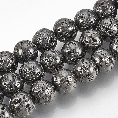 Electroplated Natural Lava Rock Beads Strands G-T061-55D-12mm-1