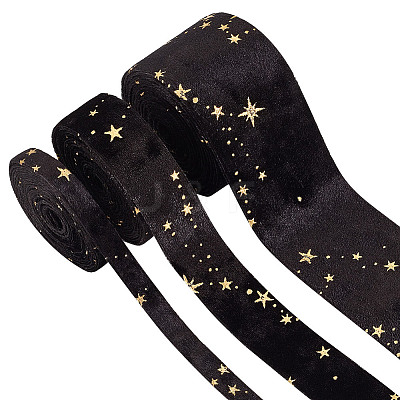 6M 3 Styles Double Sided Star Gold Stamping Flannelette Ribbons for Sewing Craft OCOR-GO0001-13C-1