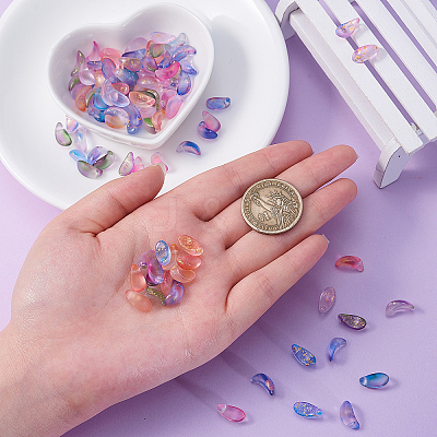 100Pcs 5 Colors Handmade Foil Glass Charms FOIL-CJ0001-09-1