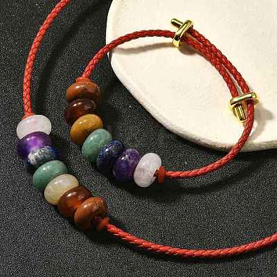 Rondelle Chakra Natural Gemstone Beads Bracelets & Necklaces Sets G-P561-01G-04-1
