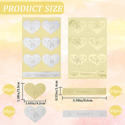 20 Sheets 2 Colors Heart & Rectangle Paper Self-Adhesive Embossed Stickers DIY-CP0010-59-1