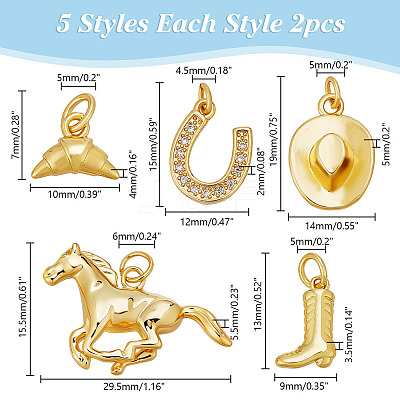 10Pcs 5 Styles Brass Pendants KK-AR0004-66-1