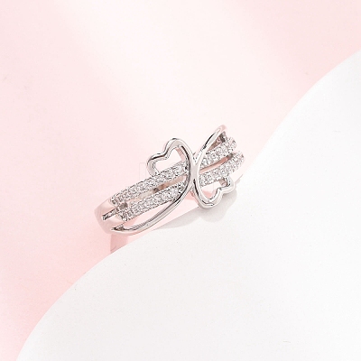 Brass Micro Pave Clear Cubic Zirconia Finger Rings for Women RJEW-C168-03P-1