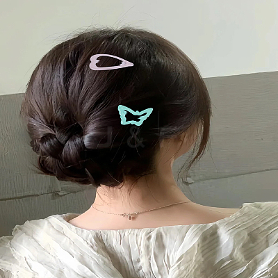 11Pcs 3 Styles Heart & Butterfly Spray Painted Iron Snap Hair Clip for Girls PHAR-LP0002-03-1
