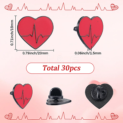 30Pcs Heart Enamel Pin JEWB-SC0001-55-1