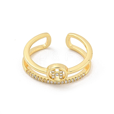 Ring with Letter H Pattern Brass Micro Pave Clear Cubic Zirconia Open Cuff Rings RJEW-G309-21G-1