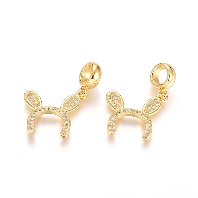 Brass Micro Pave Clear Cubic Zirconia European Dangle Charms OPDL-L016-07G-1