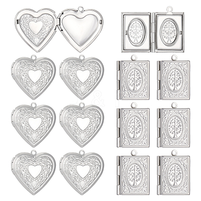 16Pcs 2 Styles 304 Stainless Steel Locket Pendants STAS-ME0003-38-1
