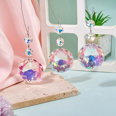 3Pcs Round Glass Suncatchers for Outdoor Garden Hanging Decoration HJEW-TADJ0001-02-1