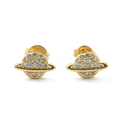 Brass Micro Pave Clear Cubic Zirconia Stud Earrings EJEW-A128-03G-1