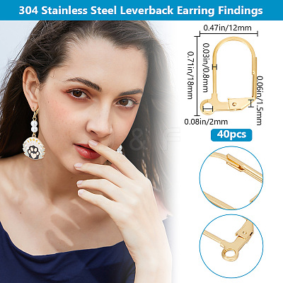 40Pcs 304 Stainless Steel Leverback Earring Findings STAS-BBC0003-93-1
