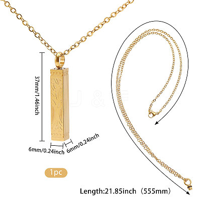304 Stainless Steel Rectangle with Tree of Life Pendant Urn Ashes Necklaces NJEW-WH0036-030G-1