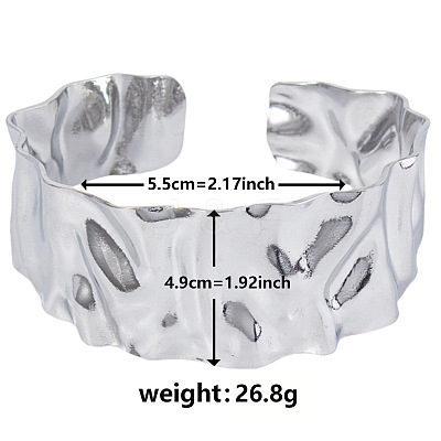 Non-Tarnish Stylish European and American Hammered 304 Stainless Steel Cuff Bangles for Women WA6345-1-1