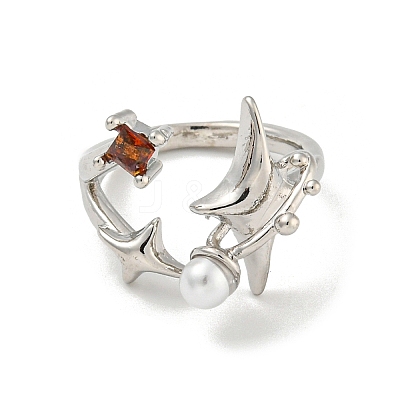 Star Zinc Alloy Rhinestone Open Cuff Ring LS-RJEW-Z048-02P-01-1