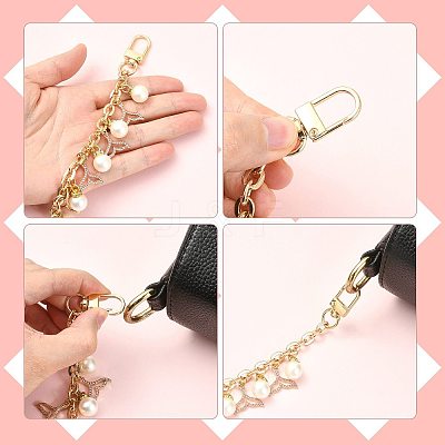 4Pcs 4 Styles Alloy Rhinestone with Acrylic Pearl Bead Charm Cable Chain Bag Decorative Chains HJEW-FS00060-03-1