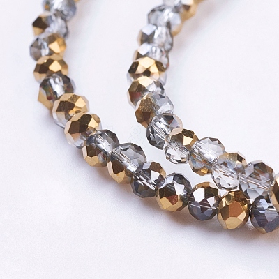 Half Plated Faceted Rondelle Electroplate Glass Beads Strands X-EGLA-D020-3x2mm-14-1