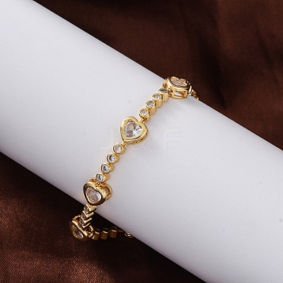 Rack Plating Brass Micro Pave Cubic Zirconia Link Bracelets for Women BJEW-C086-02G-1