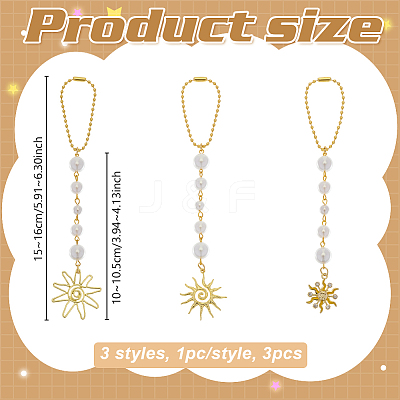 3Pcs 3 Styles Alloy Enamel Sun Charm Iron Ball Chains Haning Ornaments HJEW-OC00293-1