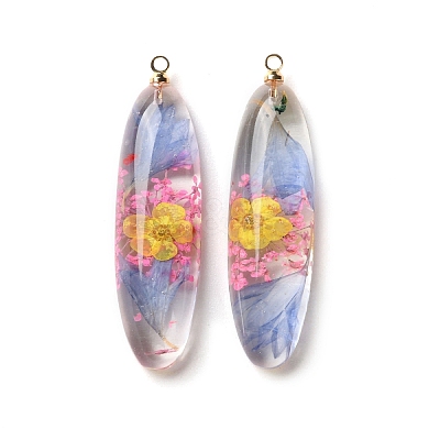 Inner Dried Flower Transparent Resin Pendants RESI-A043-01A-1