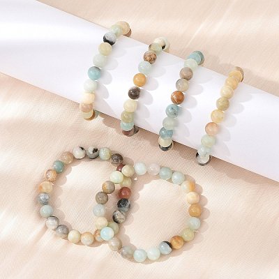 Natural Flower Amazonite Beads Stretch Bracelets BJEW-F380-01-B09-1