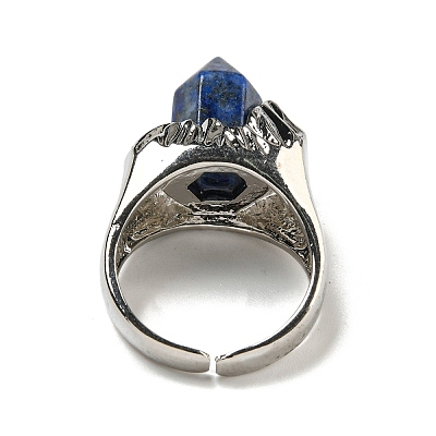 Hexagonal Prism Natural Lapis Lazuli Open Cuff Rings RJEW-B106-01P-03-1