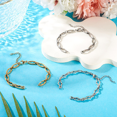 6Pcs 3 Style 304 Stainless Steel Cross Link Chain Bracelet Making AJEW-TA00051-1