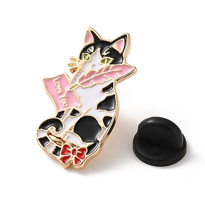 Cat Shape Holding Love Letter Enamel Pins AL-CBAC438-01H-1