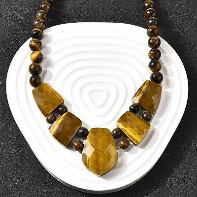 Natural Tiger Eye Faceted Bib Graduated Beaded Necklaces for Women NJEW-B128-01H-1
