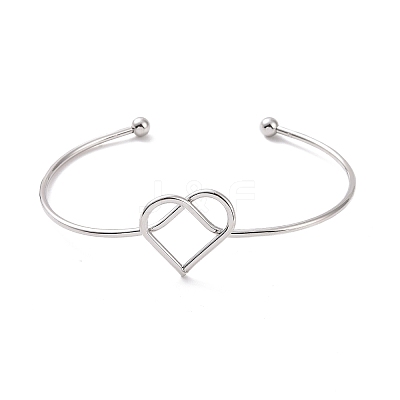 Non-Tarnish 201 Stainless Steel Wire Wrap Heart Open Cuff Bangle BJEW-P285-02P-1