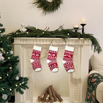 3Pcs 3 Styles Wool Yarn Knitted Hanging Christmas Stockings FEPA-SP0001-04B-1