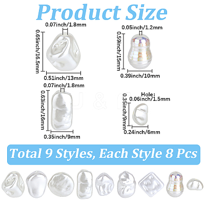 72Pcs 9 Styles ABS Plastic Imitation Pearl Beads KY-PA0001-16-1