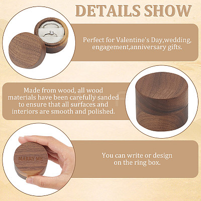 Round Wooden Couple Ring Storage Boxes with Velvet Inside AJEW-WH0513-26C-1