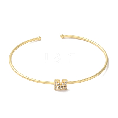 Rack Plating Brass Micro Pave Clear Cubic Zirconia Letter Open Cuff Bangles BJEW-A018-01G-M-1