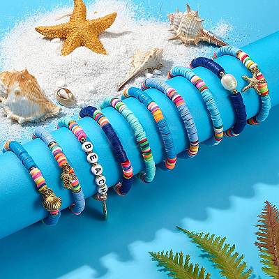 10Pcs 10 Styles Polymer Clay Heishi Beads Stretch Bracelets Sets BJEW-JB05922-1