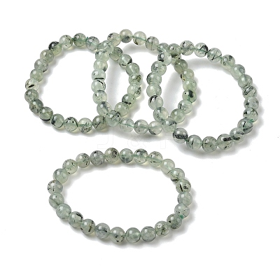 Natural Prehnite Round Beaded Stretch Bracelets for Men Women BJEW-G743-01F-1