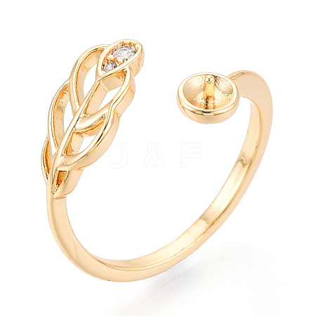 Leaf Brass Micro Pave Cubic Zirconia Cup Peg Ring Settings KK-N274-07G-1