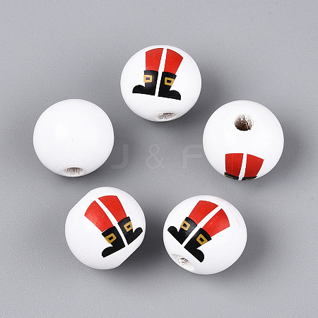 Christmas Spray Painted Schima Wood Beads WOOD-T032-38C-1