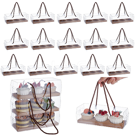 Folding Rectangle PET Plastic Portable Cupcake Gift Storage Box CON-WH0085-137B-1
