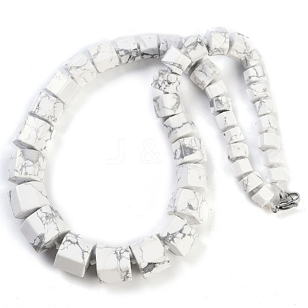 Natural Howlite Hexagon Prism Graduated Beaded Necklaces for Women Men NJEW-K388-03D-1