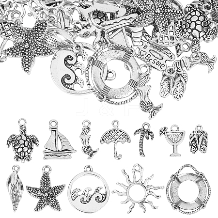 SUNNYCLUE 72Pcs 12 Style Beach Theme Tibetan Style Alloy Pendants FIND-SC0003-10-1