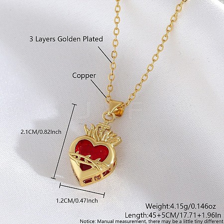 Brass Pave Red Resin Scared Heart Pendant Necklaces for Women FS-WG476F5-03-1