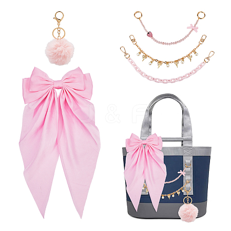 3Pcs 3 Styles Opaque Acrylic Chain & Glass Beaded & ABS Plastic Pearl Charm Purse Decorative Chains HJEW-HS00109-1